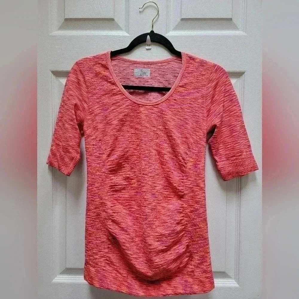 Athleta Radiance Women's Orange Space Dyed Short Sleeve Stretch Tee Size Med